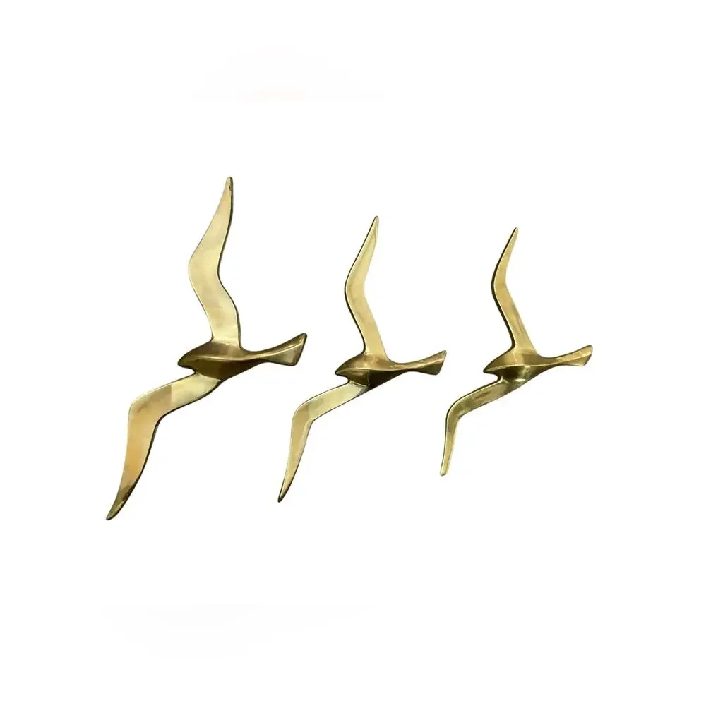 Gold Brass Seagulls Wall Decor 3 Piece Set Vintage 1960’s Coastal Accent EUC